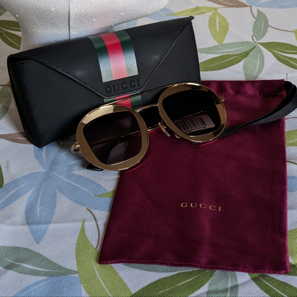 GUCCI Aviator Sunglasses, Style GG0105S, Branded Case, Dust Bag, NWT